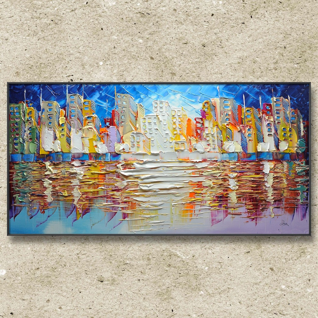 Abstract City Skyline New York Wall Art Cityscape Painting Colorful ...