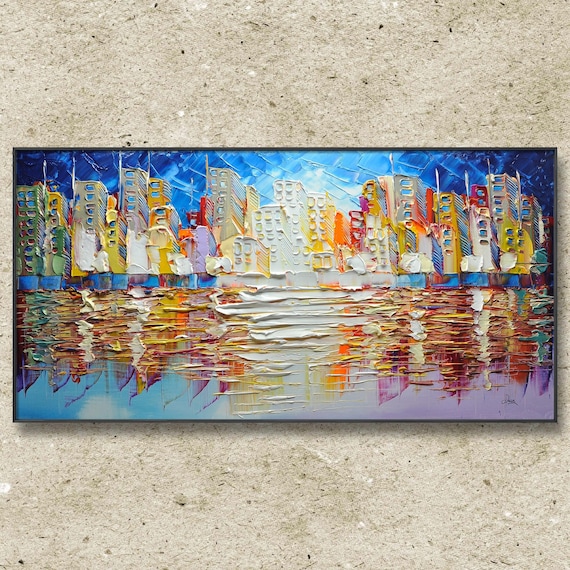 Handmade Oil Painting Colored Acrylic Paint Thick Oil Knife Abstract urban