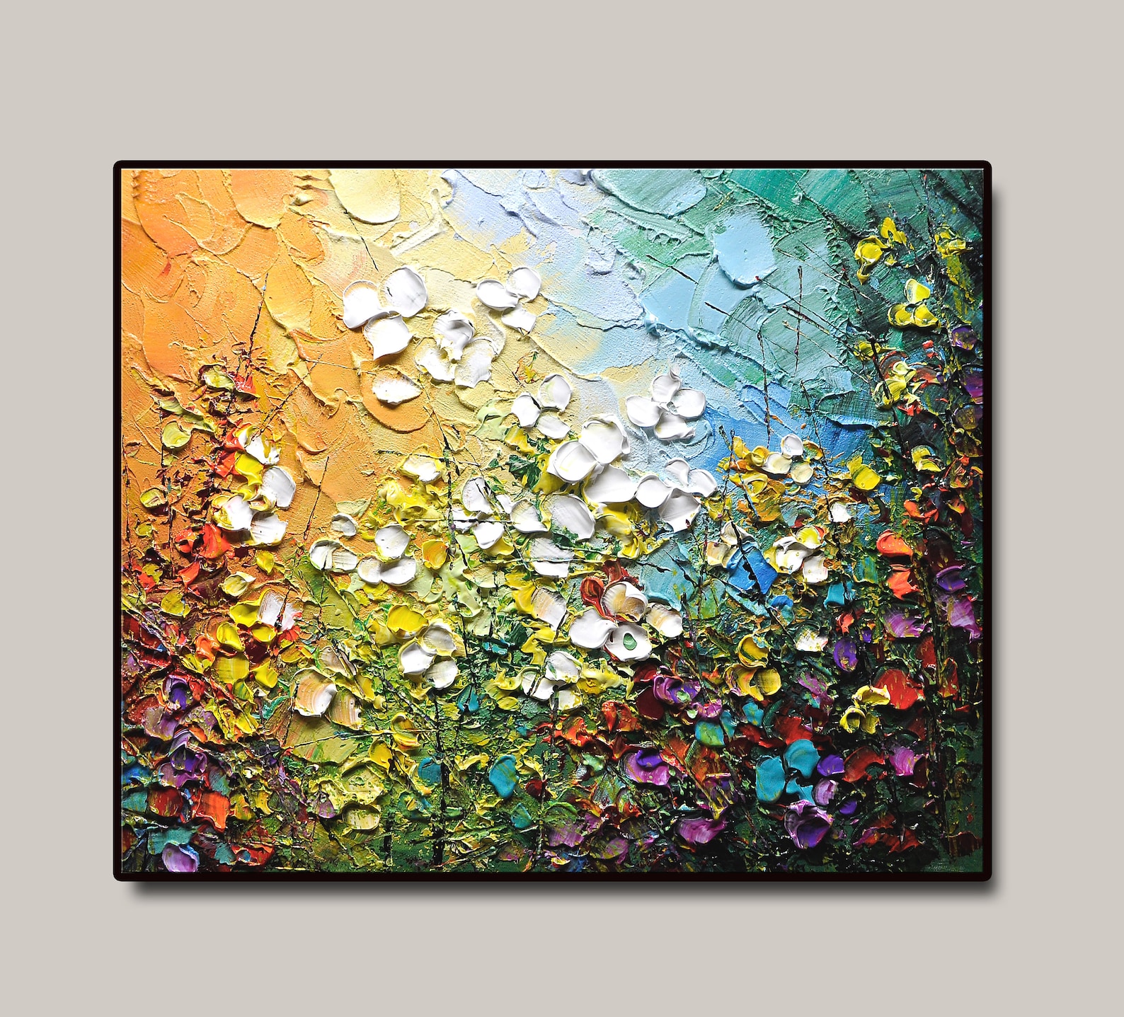 Impasto Wildflower Oil Painting 3D Palette Knife Textured Canvas Art ...