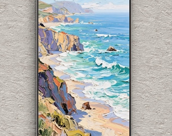 Beach Canvas Art Textured 3D Coastal Wall Decor Minimalist Living Room