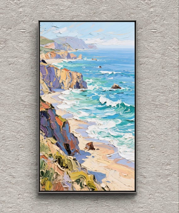 Beach Canvas Art Textured 3D Coastal Wall Decor Minimalist Living Room