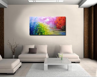 オリジナルパレットナイフ抽象画：カラフルなテクスチャーペイン