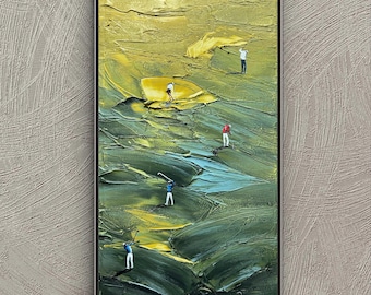 Vertical Textured Green Golf Art, 3D Palette Knife Painting