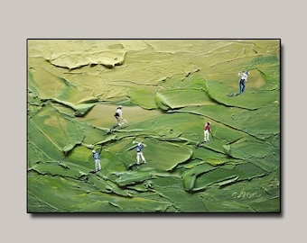 Textured Green Golf Art 3D Palette Knife Painting Contemporary Sport Decor  Green Canvas Modern Golf Artwork Unique Golf Lovers Art