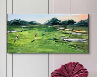 Textured Green Golf Art 3D Palette Knife Painting Contemporary Sport Decor  Green Canvas Modern Golf Artwork Unique Golf Lovers gift