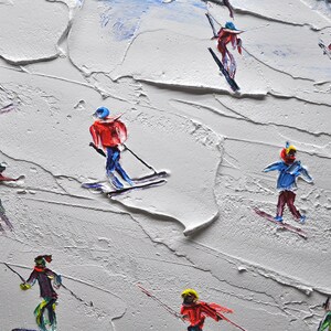 Original Skiing Painting: Textured Mountain Art on Canvas (24x46 inch) image 9