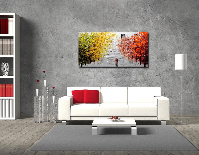Tree Knife Painting,Unique Colorful Abstract Nature Forest Landscape Painting,Custom Living Room Home Decor,unusual wall art, gifts image 4