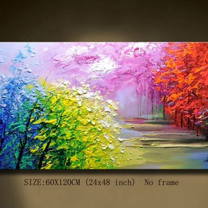 Original Palette Knife Abstract Art: Colorful Texture Painting (24x48&quot; Canvas)