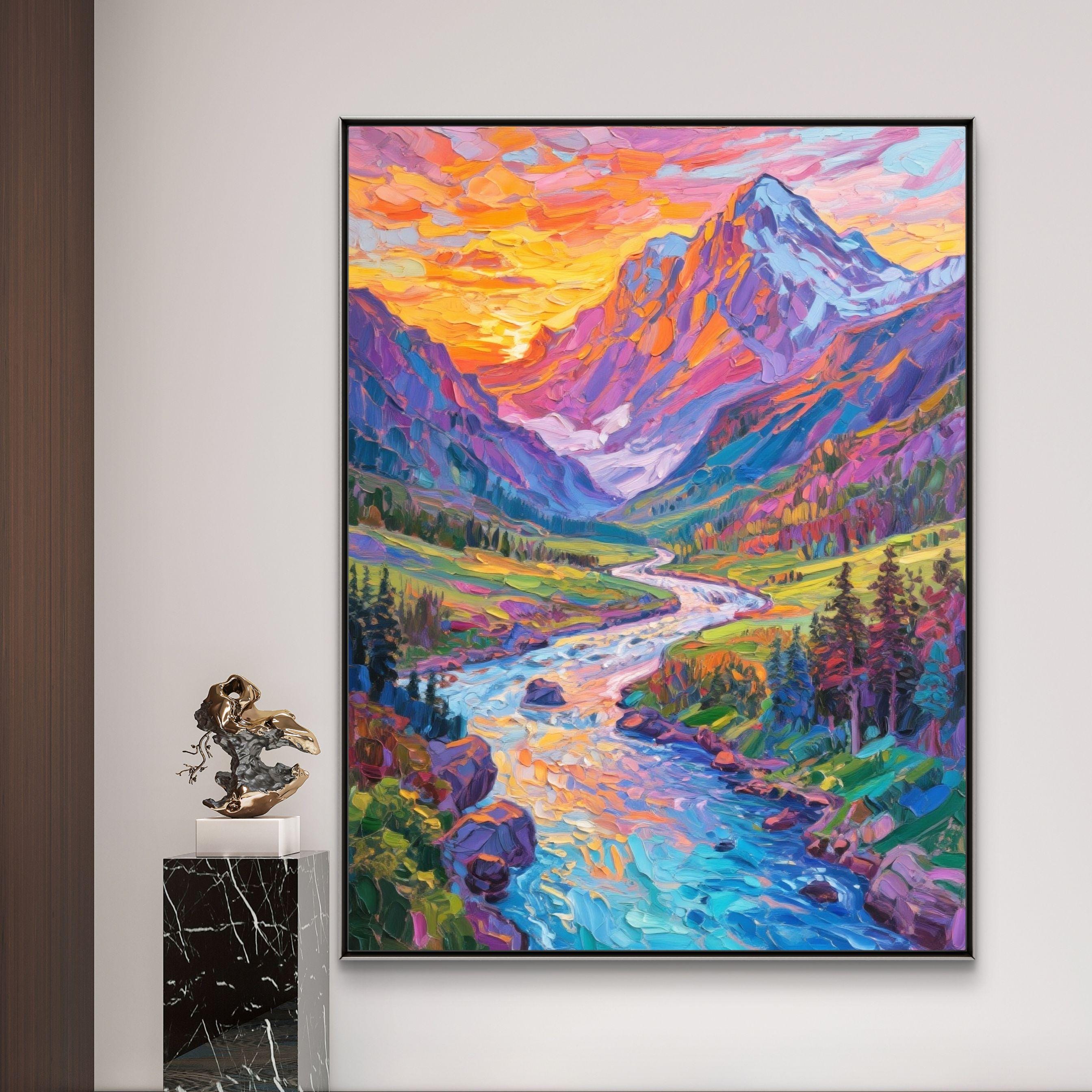 ⭐︎【美品】⭐︎山の風景　油絵　希少価値大 テクスチャのある山の風景油絵：3D花畑キャンバスアート - Etsy 日本