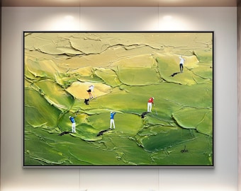 Textured Golf Art, Green Palette Knife Painting, Modern Sport Decor