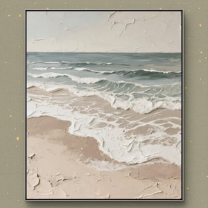 3D Textured Ocean Wave Painting: Minimalist Coastal Wall Art