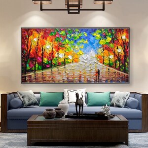 Original XXL acrylic paintings on canvas Colorfull park landscape art Living Room wall art unusual wall art oversize picture image 8