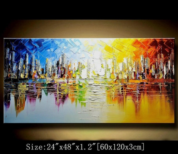Textured New York Cityscape Painting: Abstract Colorful Skyline