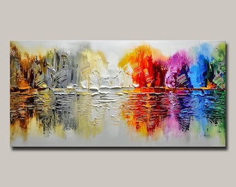 Abstract Colorful Minimalist Oil Painting On Canvas, Original Modern Textured Wall Art, , Large Living Room Home Decor ,unusual wall art