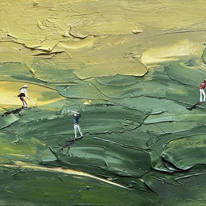 Golfkunst met textuur, groen paletmesschilderij, modern sportdecor afbeelding 12