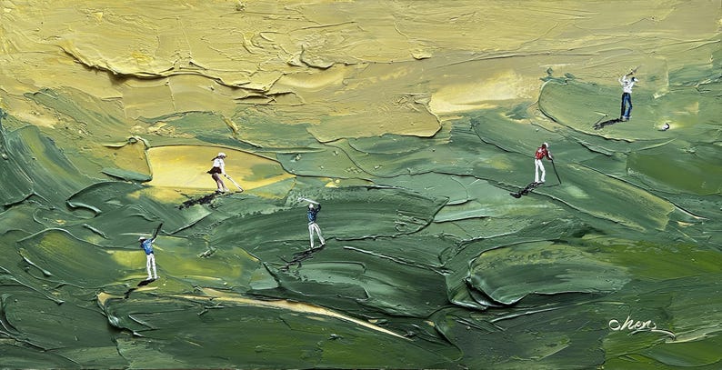 Golfkunst met textuur, groen paletmesschilderij, modern sportdecor afbeelding 12