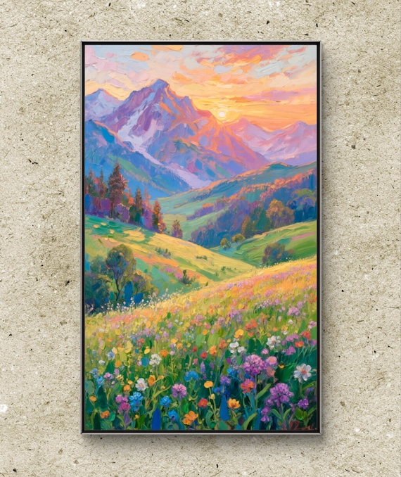 美術、工芸品 花畑 油絵 風景画