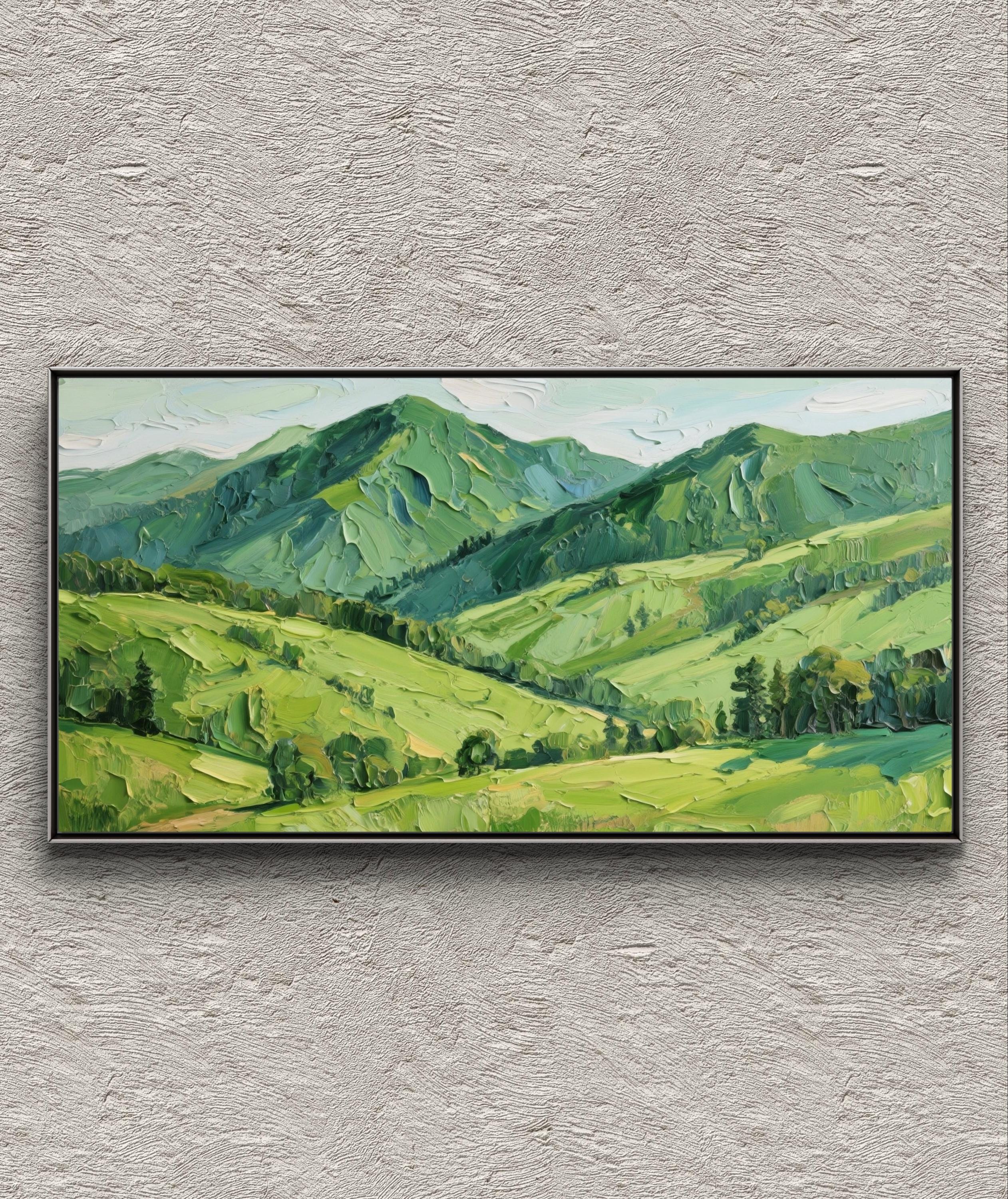 山の油絵 3D 抽象テクスチャ グリーン ウォールアート ミニマリスト