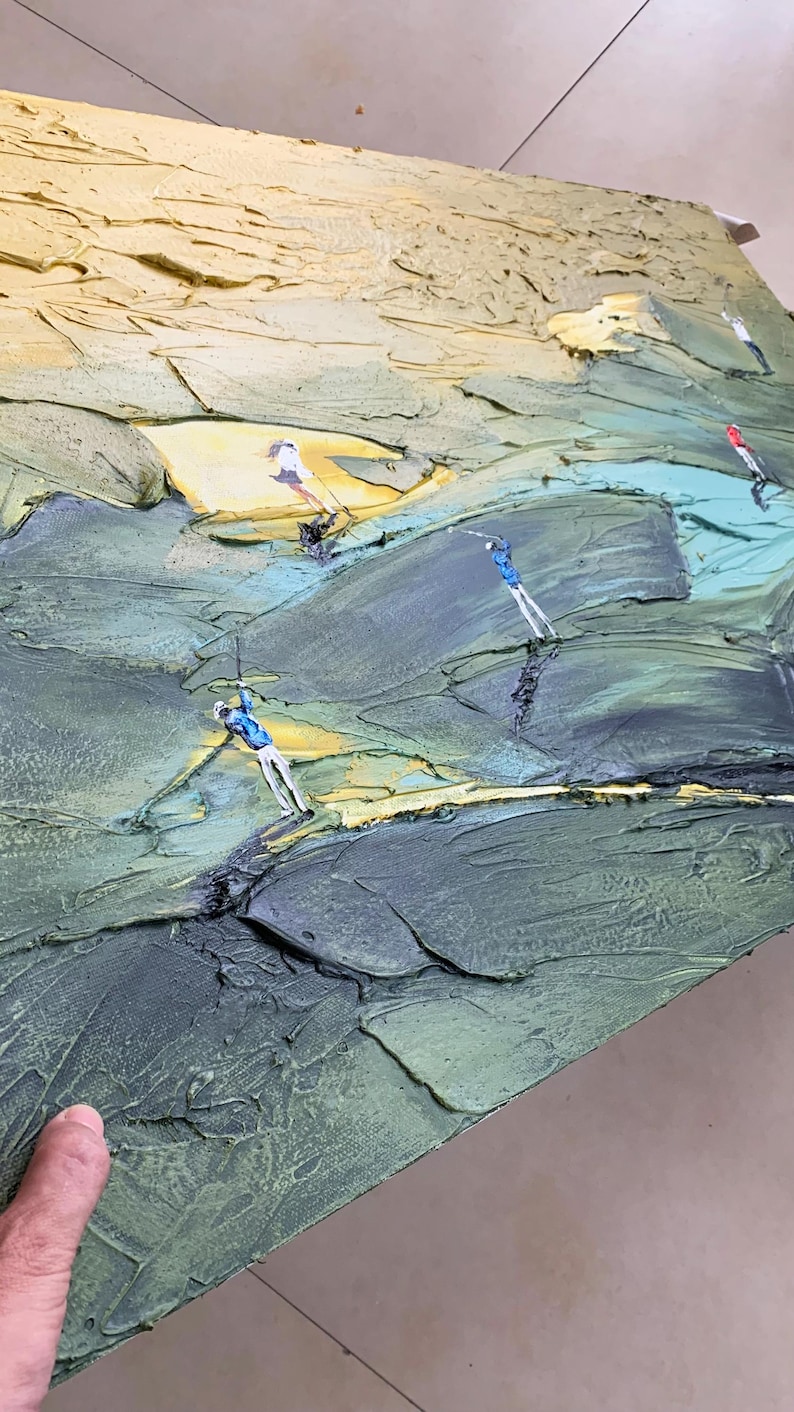 Golfkunst met textuur, groen paletmesschilderij, modern sportdecor afbeelding 19