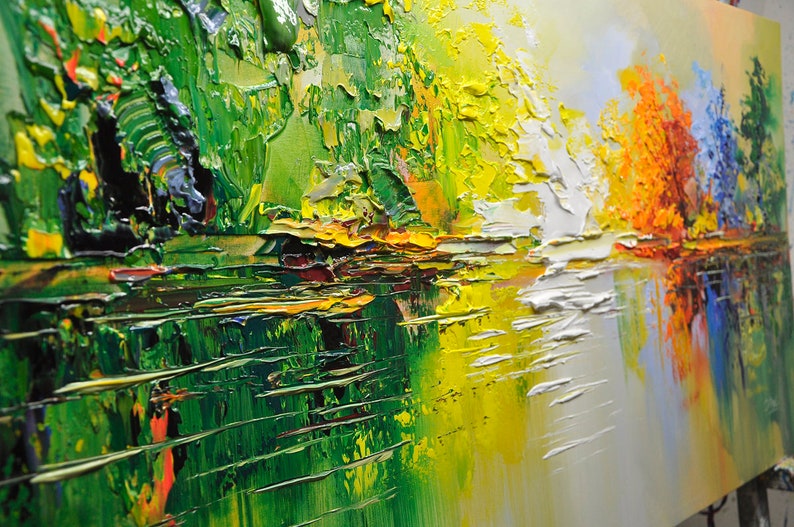 Original Unique Forest Landscape Paintingpalette Knife Etsy