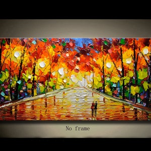 Abstract Oil Painting: Couple in Autumn Forest Park Landscape