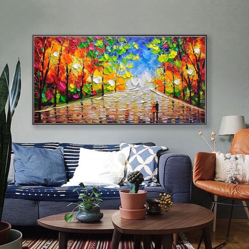 Original acrylic paintings on canvas Colorfull park landscape art Living Room fashion wall art home decor and gifts unusual wall art image 2