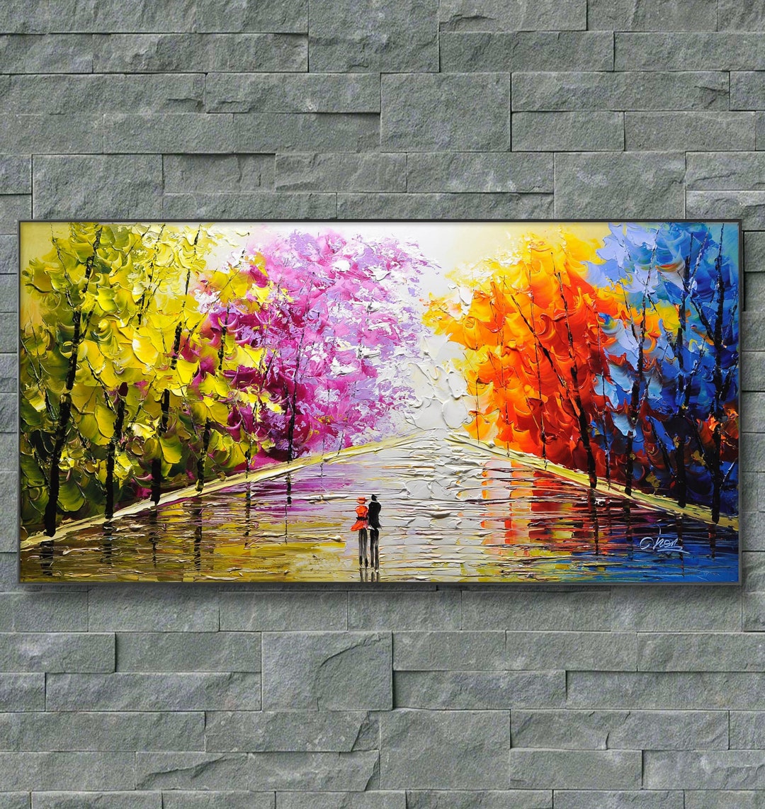 Large Colorful Wall Art Autumn Park Forest Paintings on Canvas,living