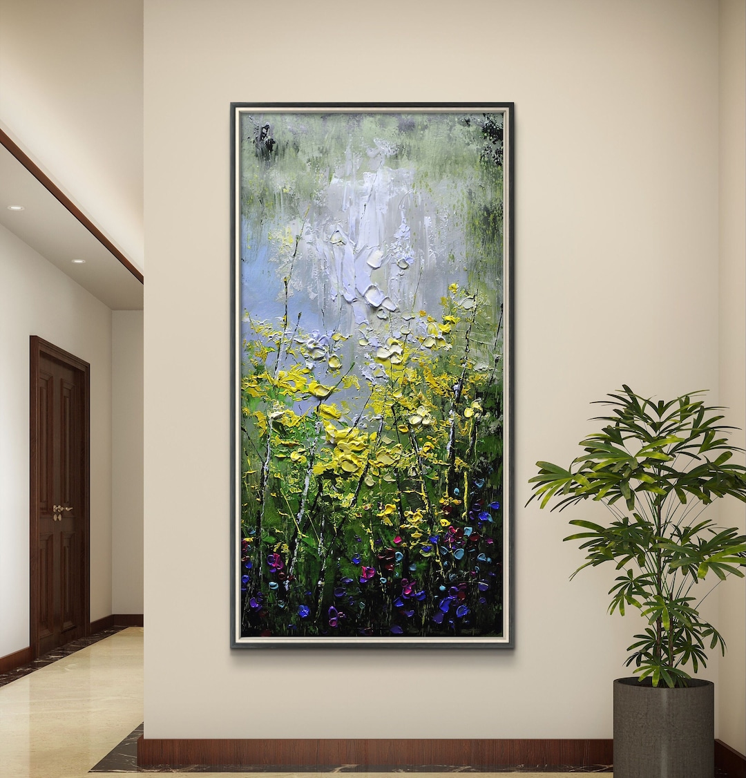 滝と緑の風景 アクリル画 M8号 キャンバス 原画 アート 滝と新緑の風景