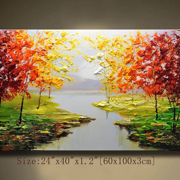 Textured Forest Painting: Bright Modern Canvas Wall Art