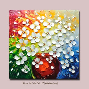 Textured Floral Painting: Original Abstract Rainbow Flower Art