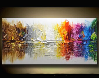 Abstract 3d Colorful Minimalist Oil Painting On Canvas, Original Modern Textured Wall Art, , Large Living Room Home Decor ,unusual wall art