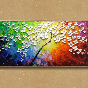 Textured Floral Oil Painting: Abstract Palette Knife Art, Modern Home Decor