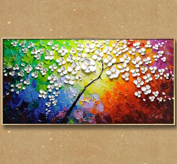 油絵 抽象画花 テクスチャのある花の油絵 抽象的なパレットナイフアート