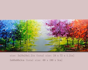 Textured Tree Painting: Colorful Abstract Canvas Wall Art