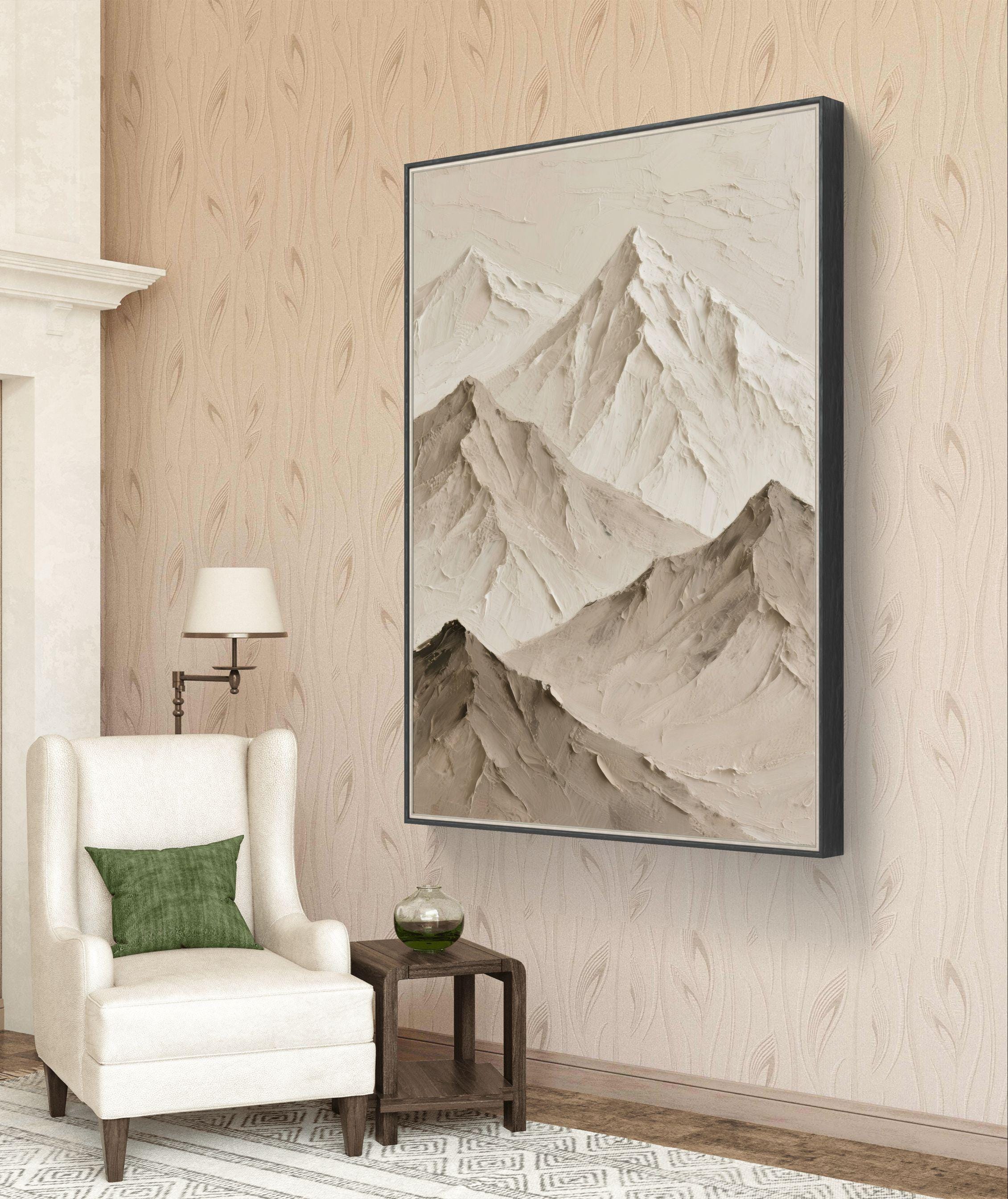 テクスチャのある山の風景画 ニュートラルアーストーン ベージュトープ