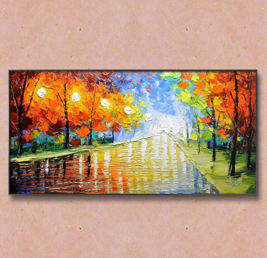 Colorful Park Abstract Painting on Canvas ,wall Decor Home Decor,forest Painting,bedroom Wall