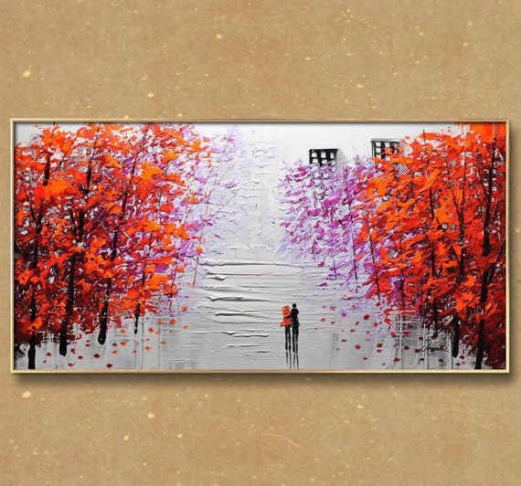 Red Tree Colorful Park Landscape Oil Boho Paintings Knife 