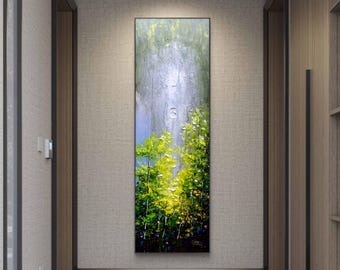 緑の森の絵画：縦長のキャンバス抽象壁アート - Etsy 日本
