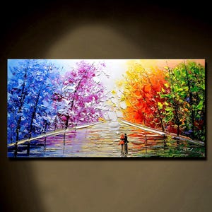 Abstract Autumn Trees Oil Painting: Colorful Forest Wall Art