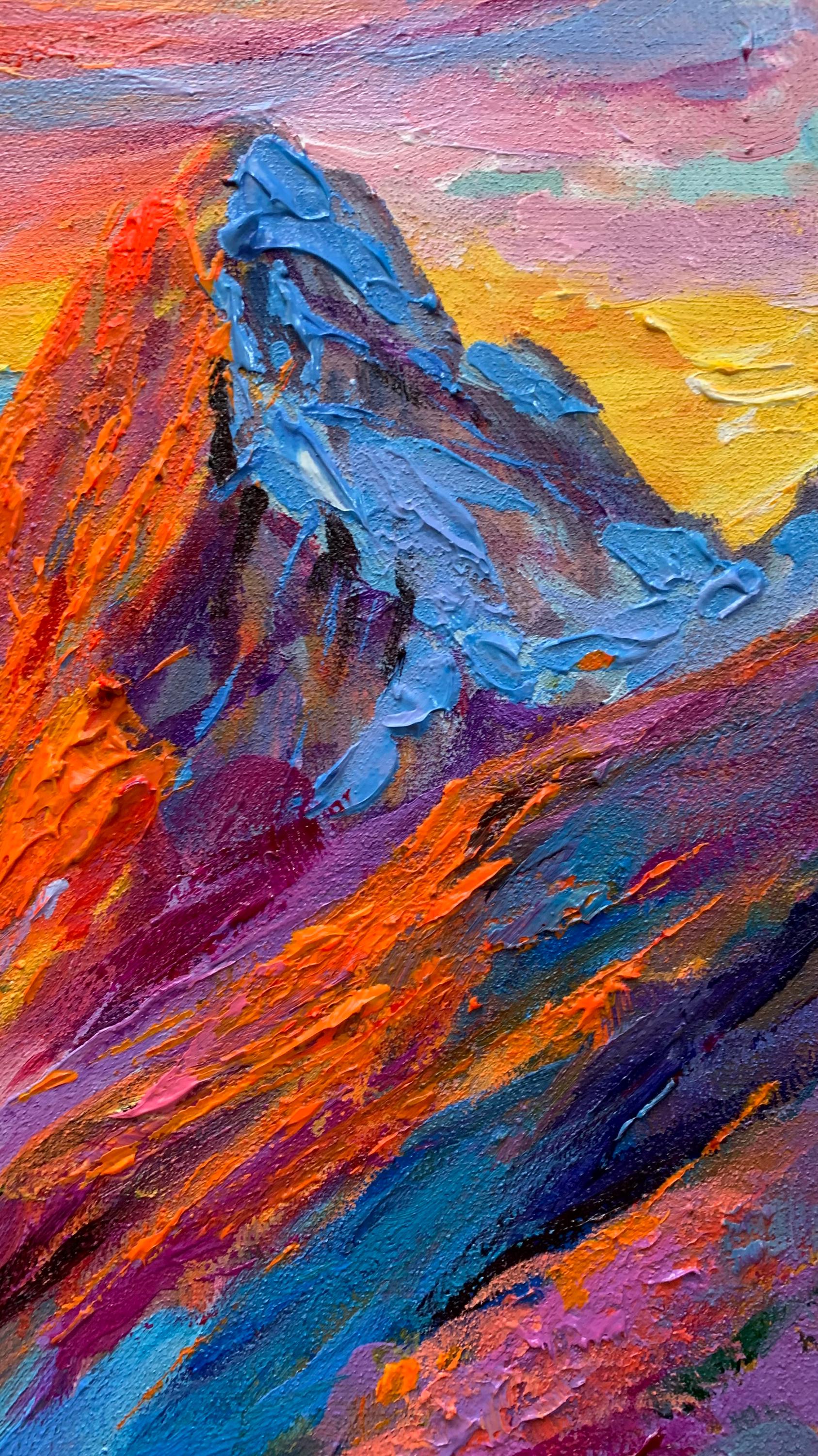 テクスチャのある山の風景油絵：3D花畑キャンバスアート - Etsy 日本