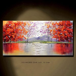 Red Texture Tree Canvas Wall Art,Abstract Colorful Textured Tree 3D red color Wall Decor,Extra Large Wall Art,Above Bed Decor