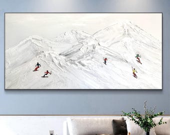 3D Ski Artwork: Palette Knife Painting, Mountain Ski Slope Canvas Art