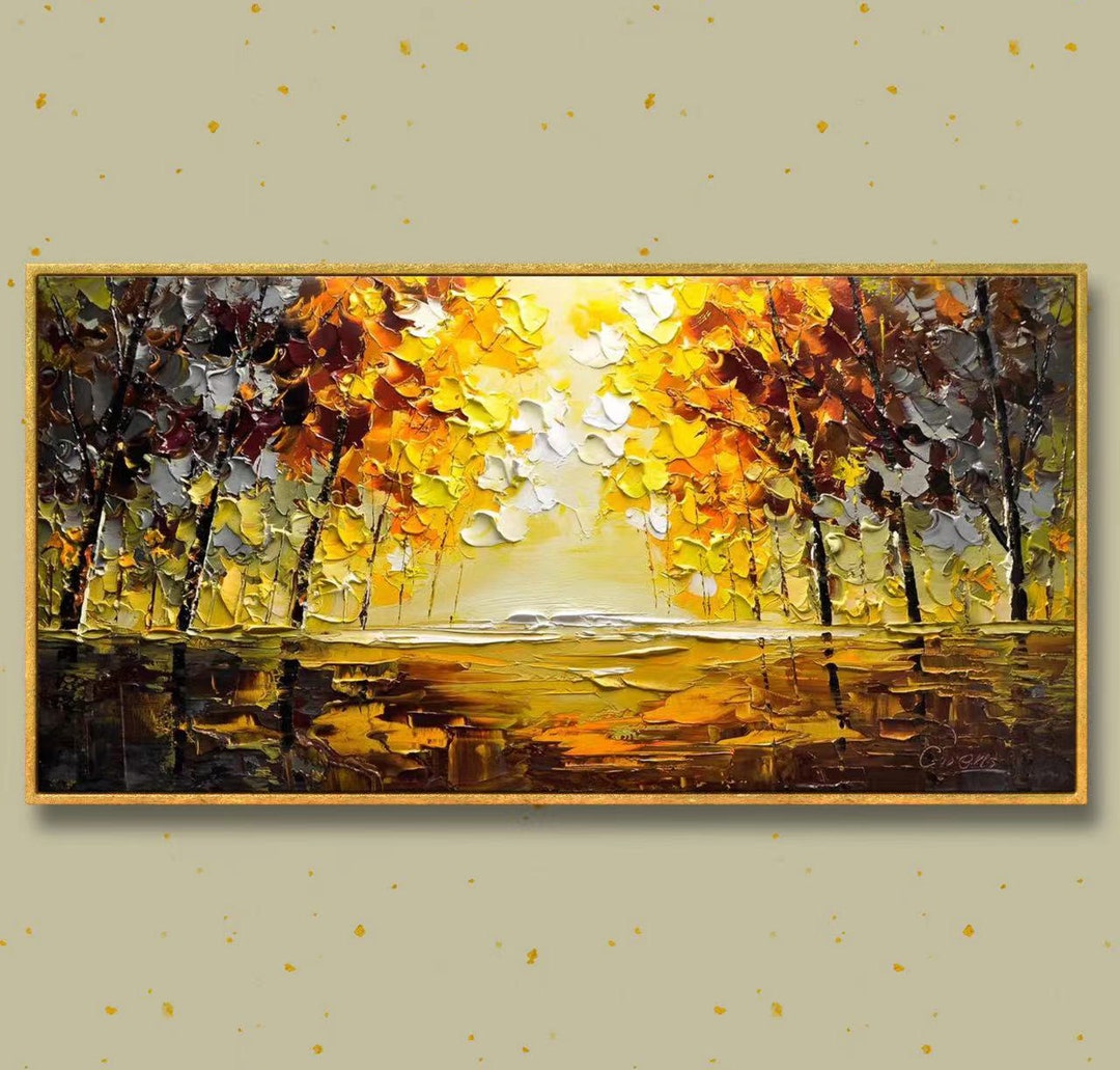 Original Forest Landscape Oil Painting on Canvas, Heavy
