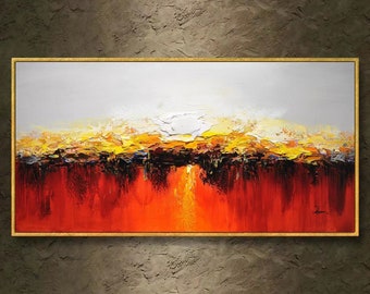 Textured Wall Art Red Minimalist Painting on Canvas  Abstract Canvas Wall Art boho wall decor living room  painting gift