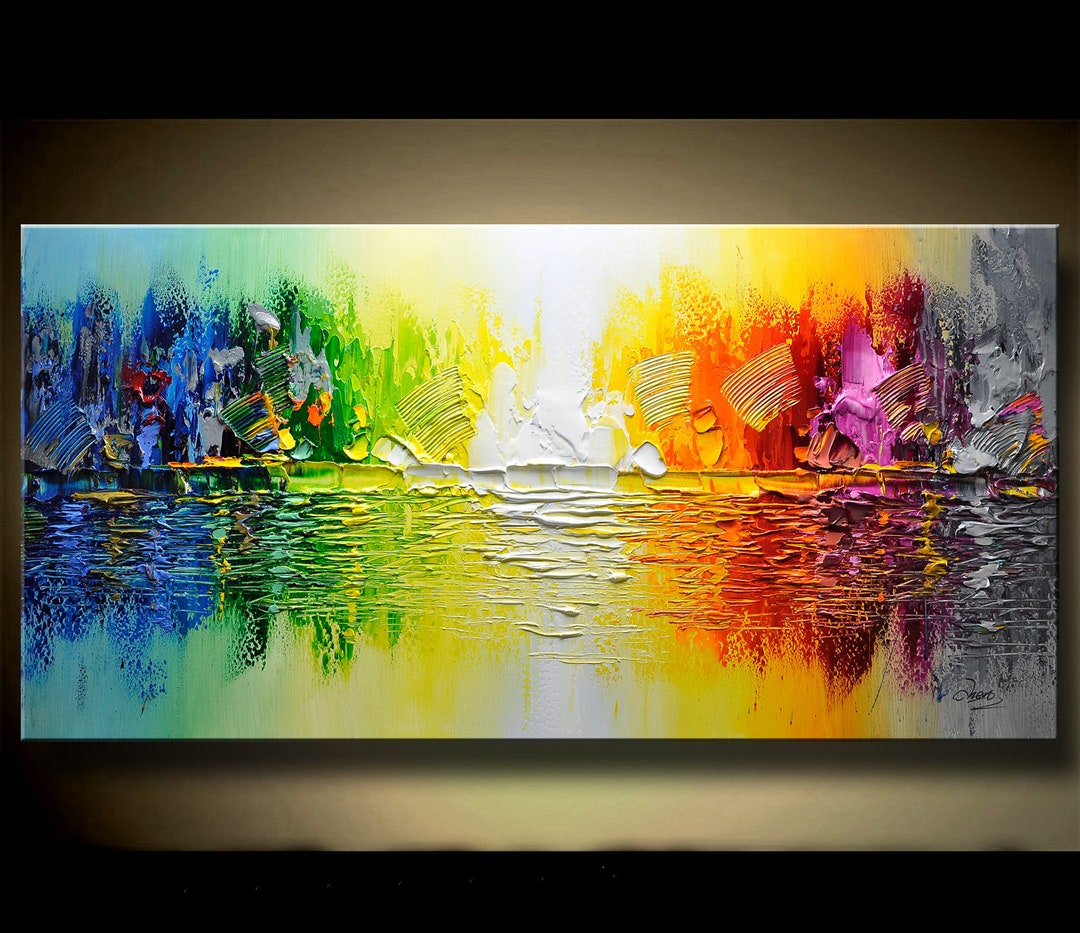 Large Original Acrylic Paintings on Canvas Boho Wall Decor,bright