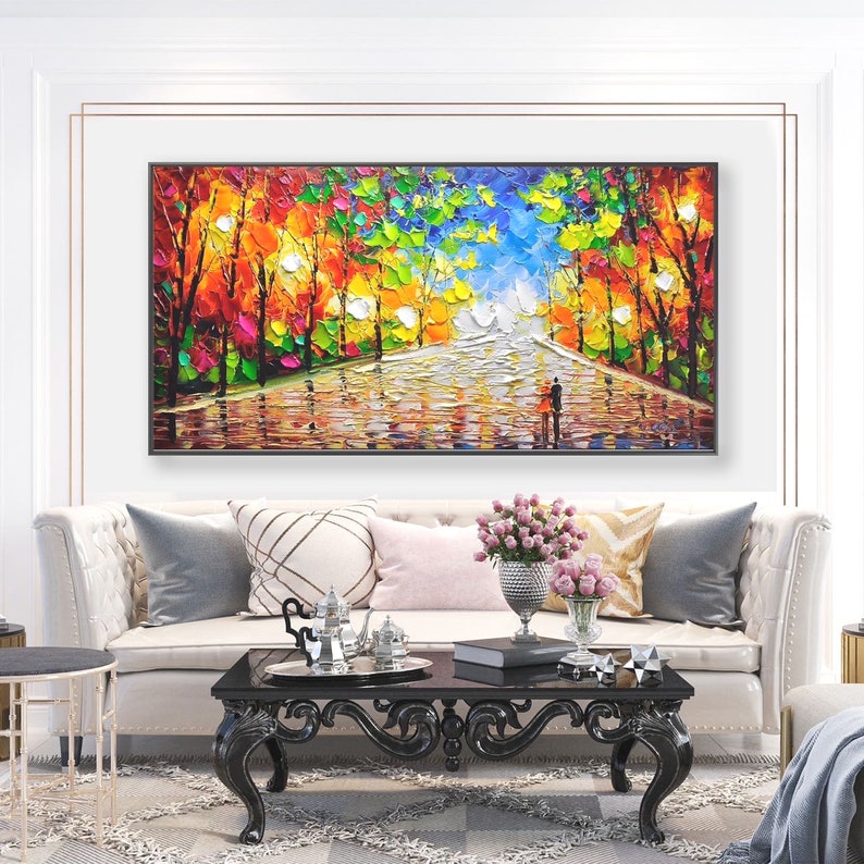 Original XXL acrylic paintings on canvas Colorfull park landscape art Living Room wall art unusual wall art oversize picture image 7