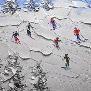 Original Skiing Painting: Textured Mountain Art on Canvas (24x46 inch) image 8