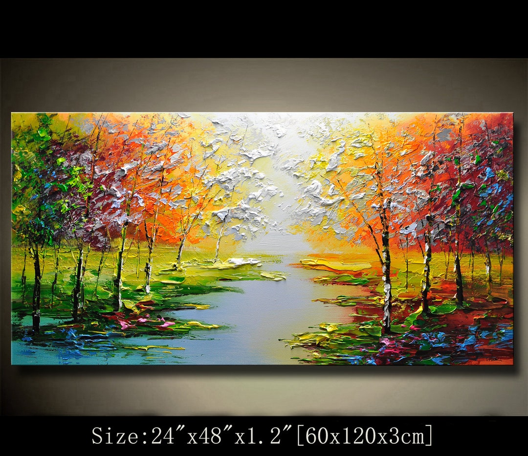 北欧の森の風景画 現代アート 原画 キャンバス 抽象画 インテリア F4
