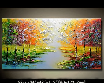 Textured Forest Landscape Painting: Colorful Abstract Art on Canvas