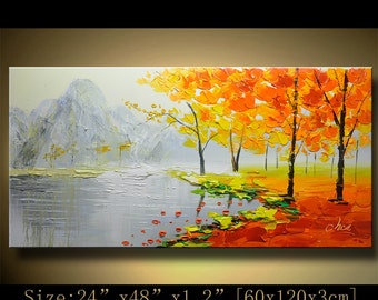 Abstract Landscape Oil Painting: Palette Knife Nature Art on Canvas